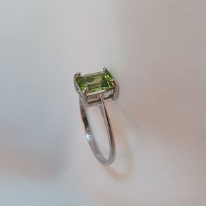 Rectangle genuine Peridot solitaire ring